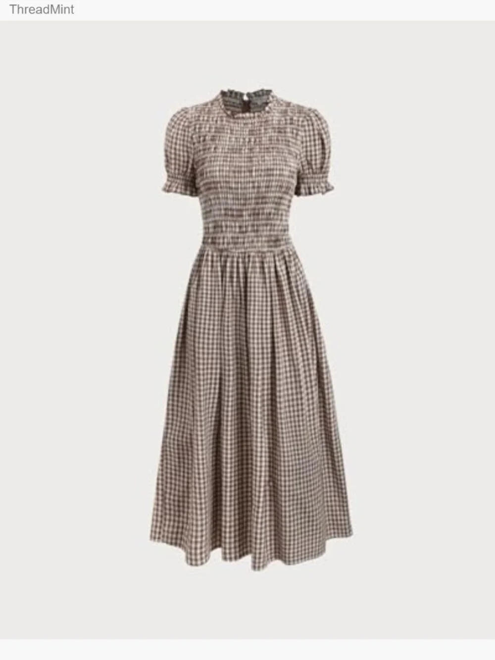 Smocked Puff Sleeve Midi Dress, Flowy A-Line Boho Sundress - Picture 6 of 7